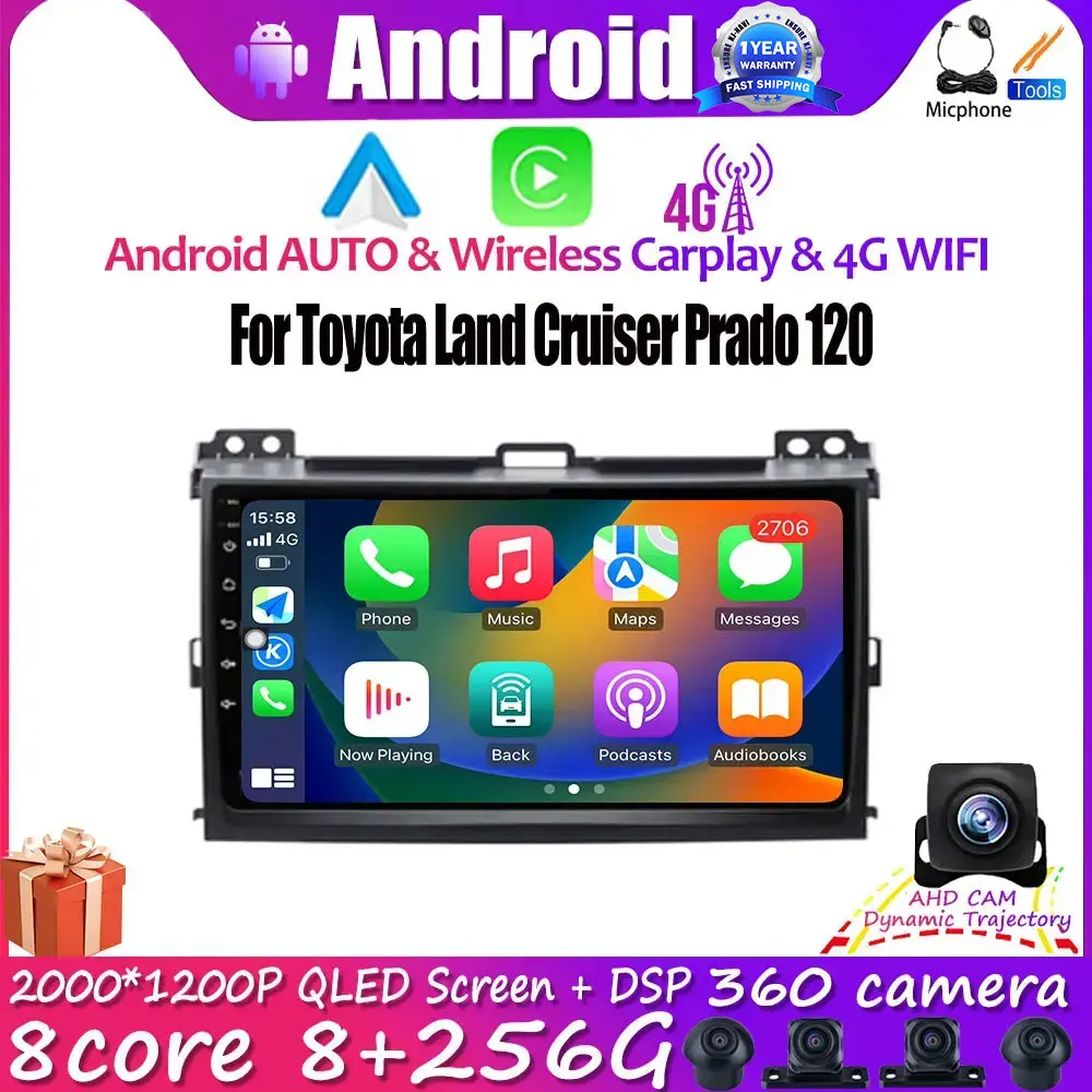 Car Radio Multimedia Players Android 14 For Toyota land Cruiser Prado 120 Lexus GX470 Autoradio CarPlay Auto No 2Din 2 Din DVD