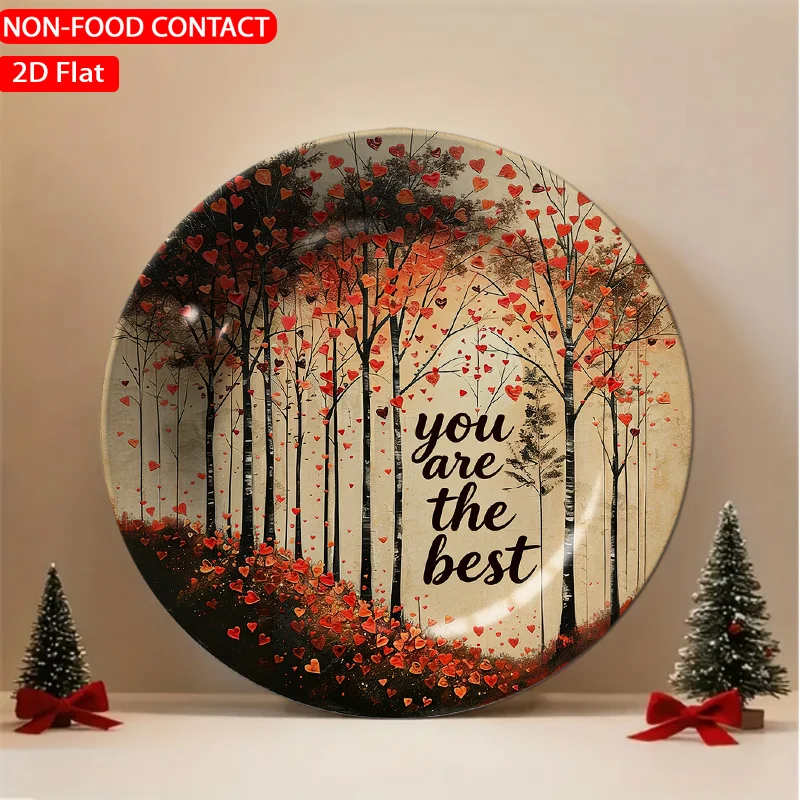 1pc Retro Tree of Hearts Ceramic Plate - Red Suitable for Home Desk Decor, Non-Food Contact Ornament, Elegant Table Centerpiece