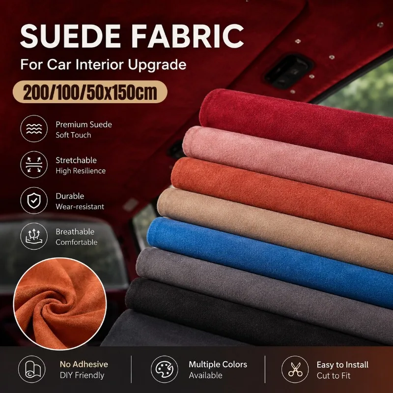 

Suede Leather Upholstery Fabric, Stretch Velvet Cloth for Car Roof Headliner Interior Refit, Sofa Cushion Home Decor DIY Repair