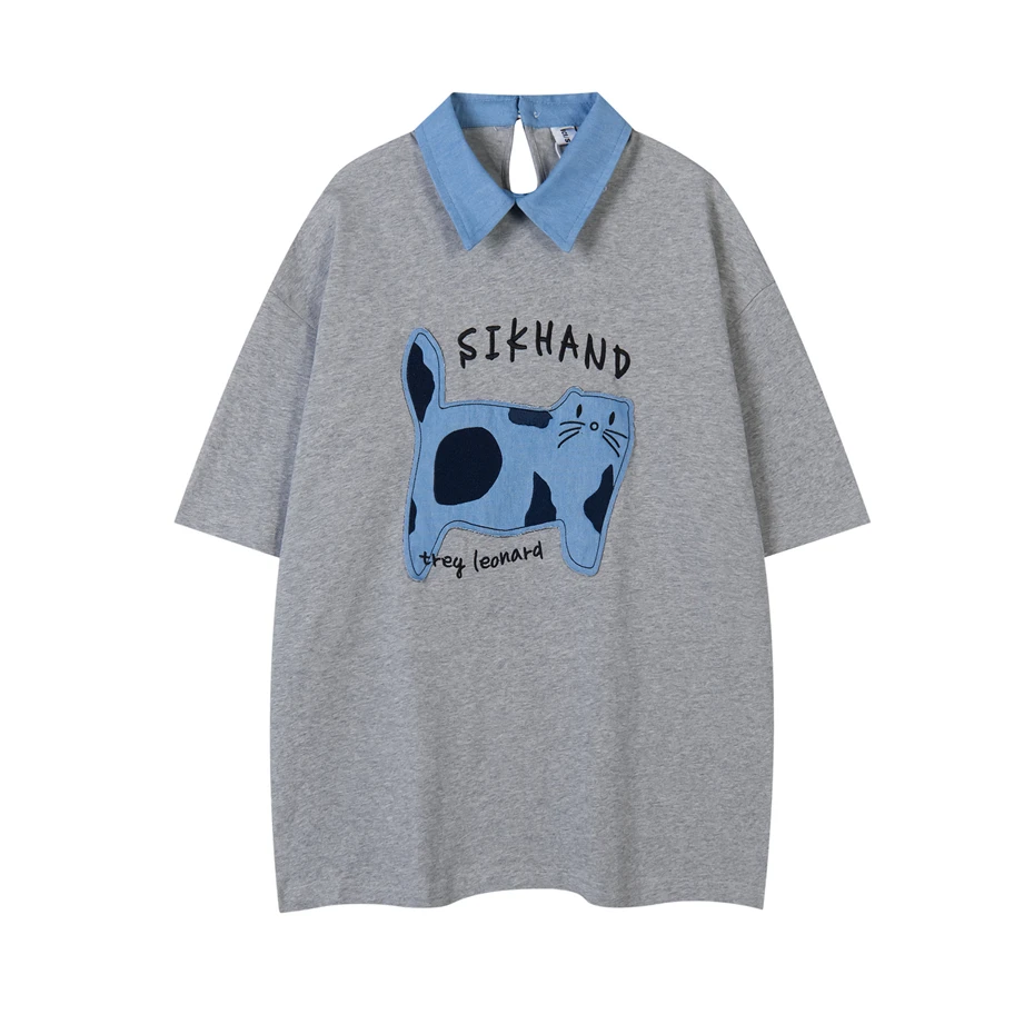 Patch Embroidery T Shirt Mens Streetwear Hip Hop Y2k Casual Tees Tops Men Oversized Harajuku Vintage Short Sleeve T-Shirts Male