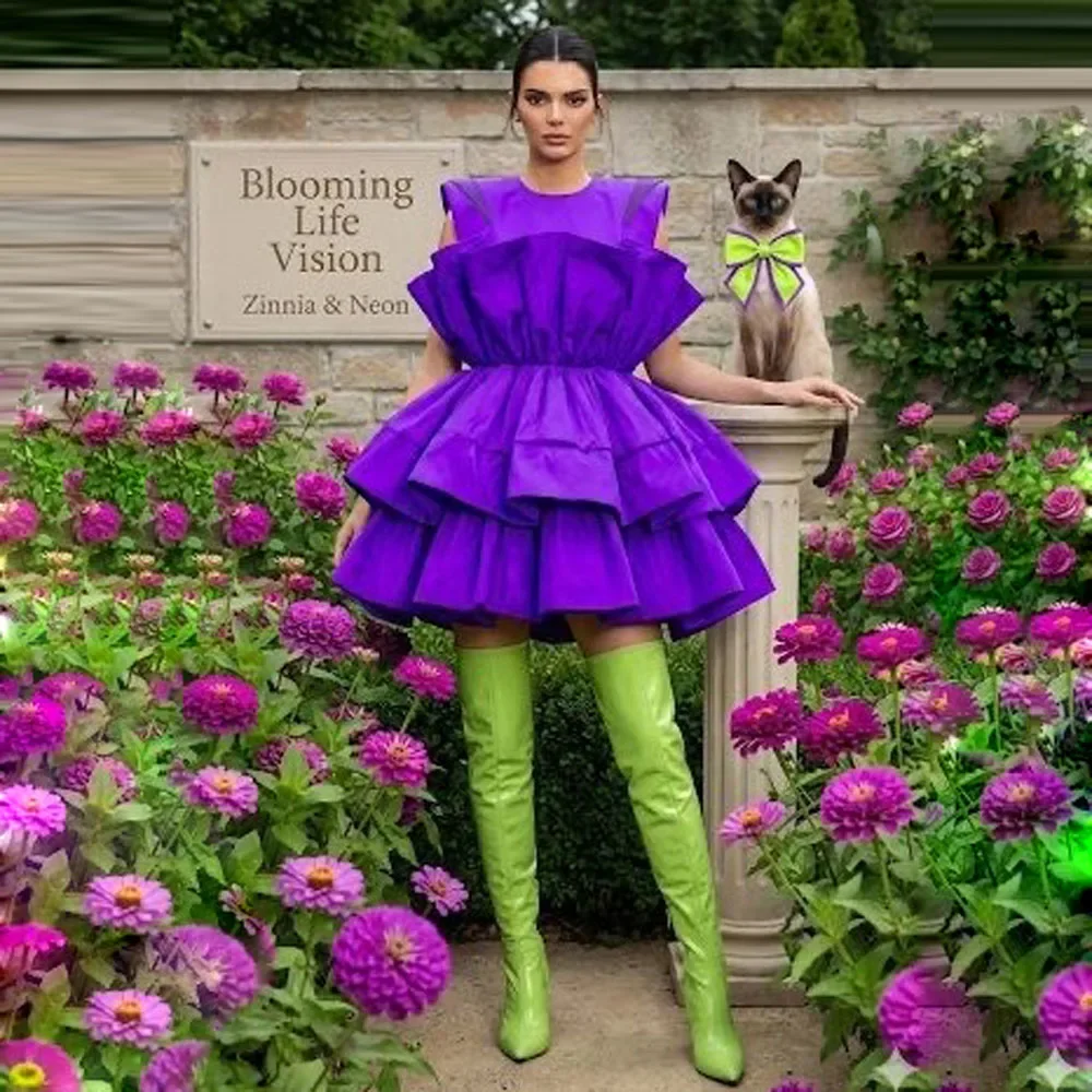 

Индивидуальные короткие фиолетовые платья для выпускного вечера с круглым вырезом, рукавами-крылышками и многоярусной юбкой выше колена для девочек на день рождения