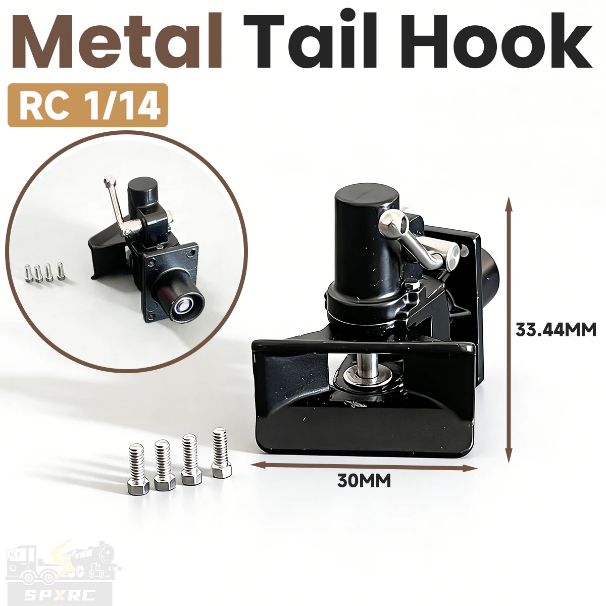 Metall-Heckhaken-Anhängerkupplung, schwarz, für 1/14 Tamiya RC hydraulischer Kipplaster-Traktor K3363 DIY MOD Spielzeugmodell-Zubehör KABOLITE