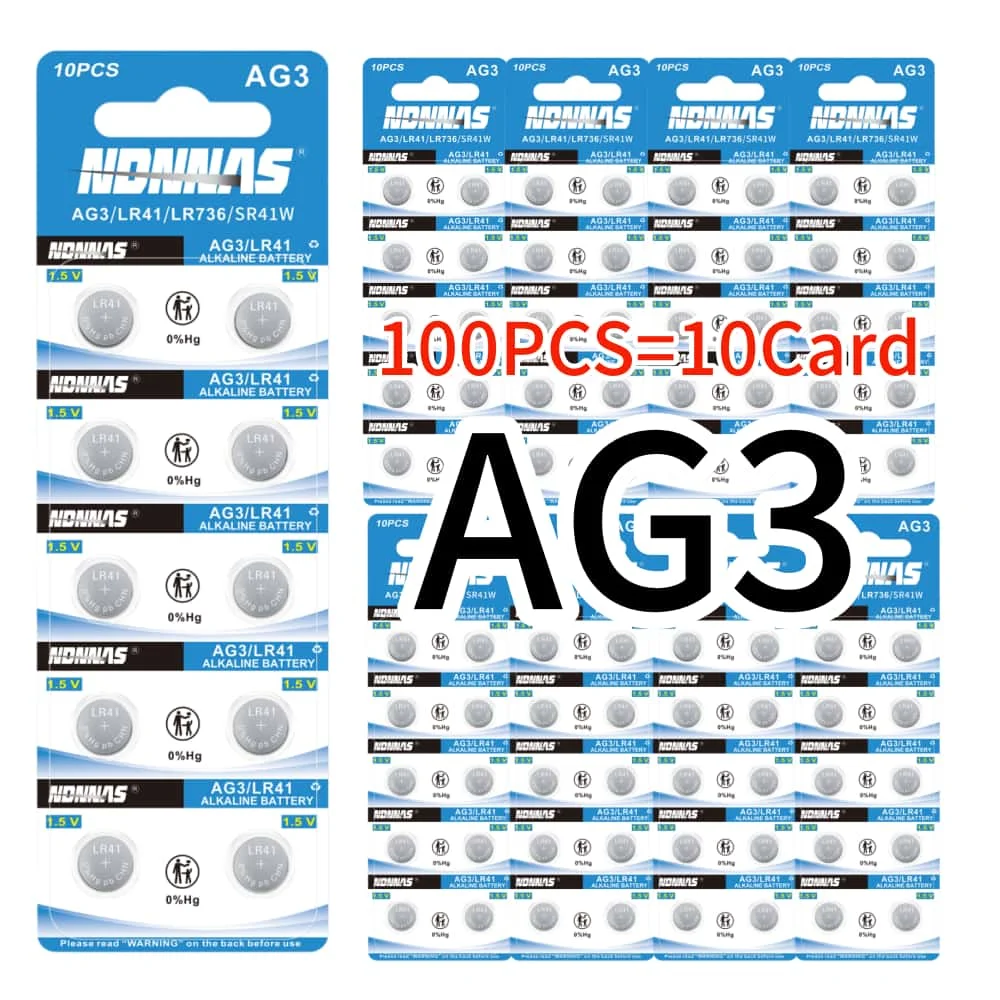 

NEW 100PCS ag3 LR41 Batteries Equivalent Ideal for thermometers Watches Small Toys and more 1.5 Volt Button Cell