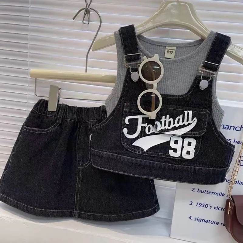 Girls Clothing Suit Children Short-Sleeved Shirt Jeans Skirt 3Pcs Sets Baby Fashion Summer Outfits 2 4 6 7 T