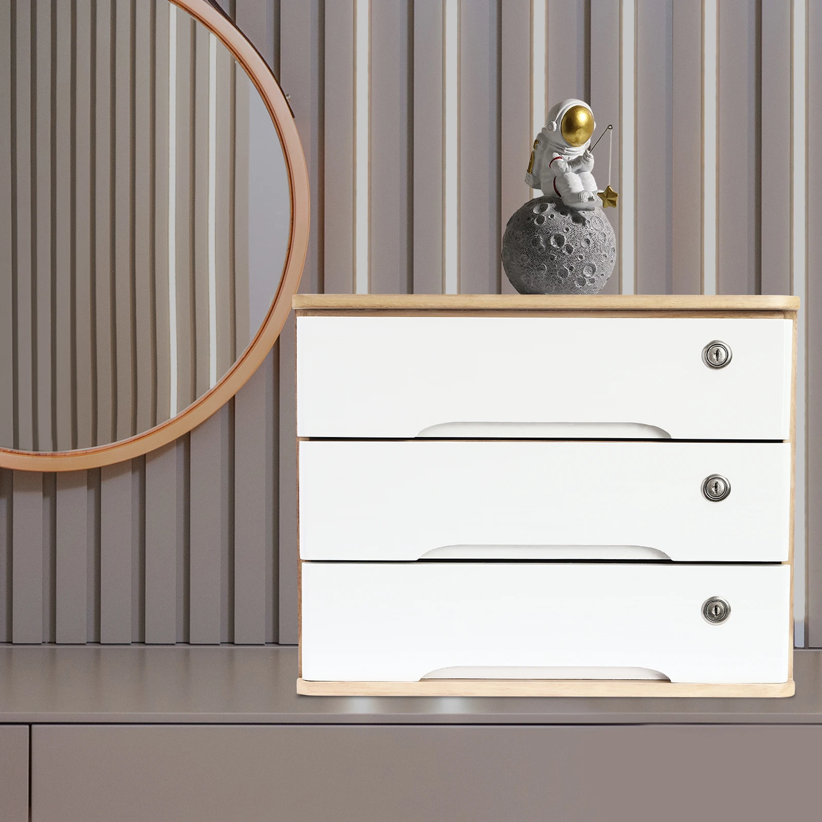 

40x28x31cm Three-layer Locked Storage Cabinet Classification Drawer Storage Box Desktop Finishing Cabinet
