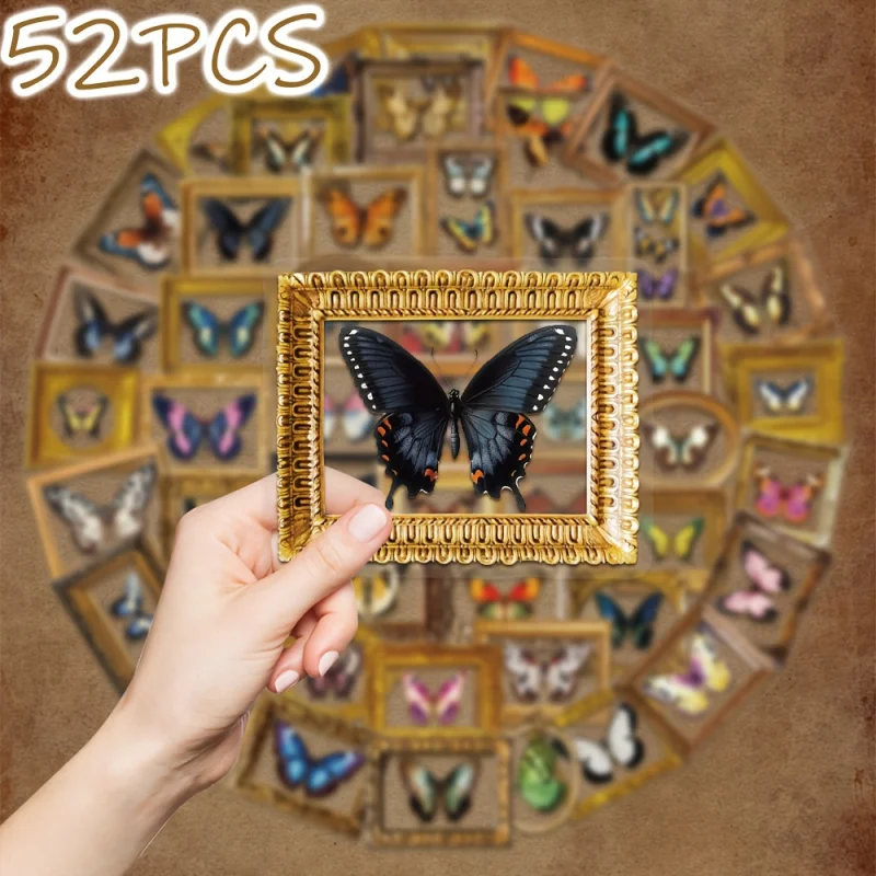 52pcs butterfly specimen themed Transparent stickers for New Year gift party decor Back to school laptop cellphone case