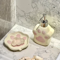 Cute Cat Claw Soap Dispenser Hotel Ceramic Hand Wash Bottle Toothbrush Holder Soap Plate Home Bathroom Accessories Supplies