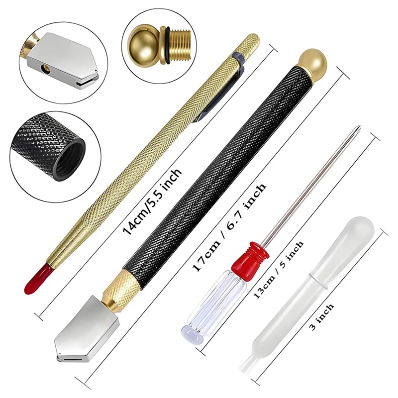 ●Glass Cutter 3mm-14mm, Glass Cutting Tool with Glass Cutting Oil,Aotomatic Oil Feed, Carbide Tip Scriber,Steel Ruler