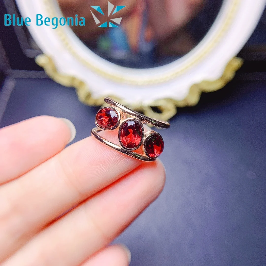 Natural Garnet Ring 5*7mm Pyrope Gemstone Fine Jewelry Open Rings for Women Gift 925 Sterling Silver