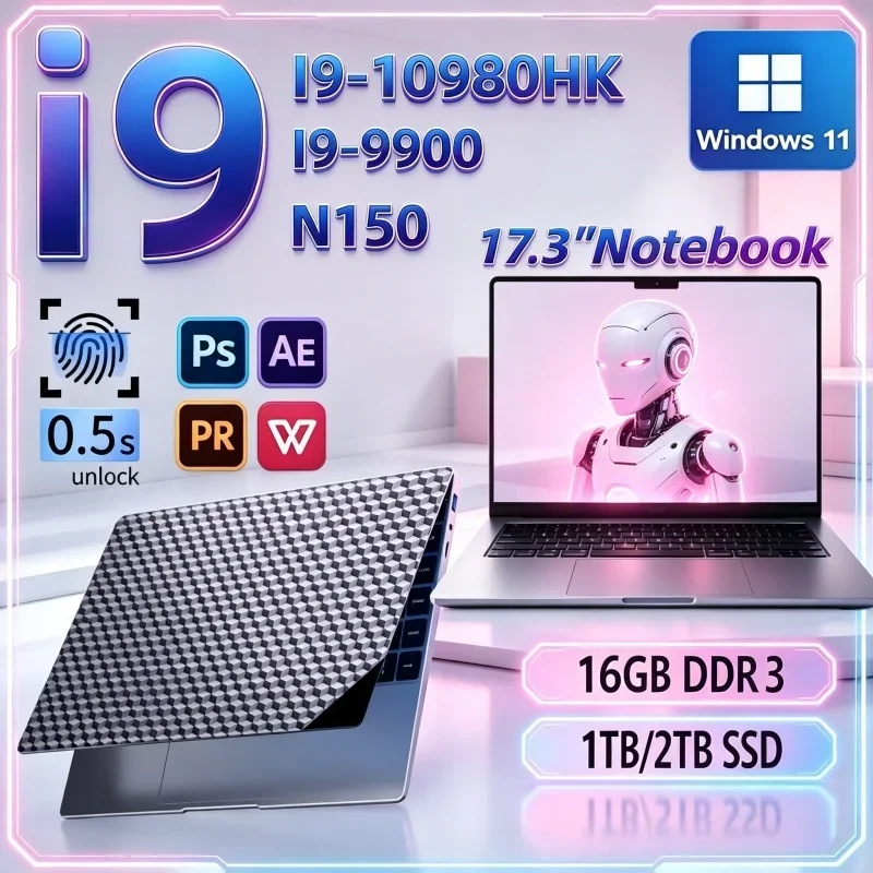 Hot Travel‑Friendly 17.3 Notebook Intel I9‑10980HK/I9‑9900/N150 16GB 32GB 2TB SSD Win11 FHD Gaming Study Notebook