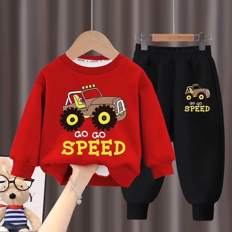 2024 Autumn New Children\'s Clothing Sets Boys and Girls Fashion Sweatpant Set Kids Car Print Hoodies Suits Kids Casual Tracksuit