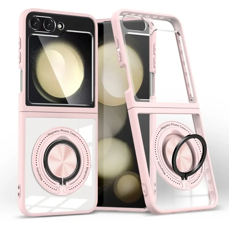 360° Magnetic Rotate Ring Holder Phone Case For Samsung Galaxy Z Flip 6 5 Transparent Protection Ring Bracket Phone Cover Funda image 2