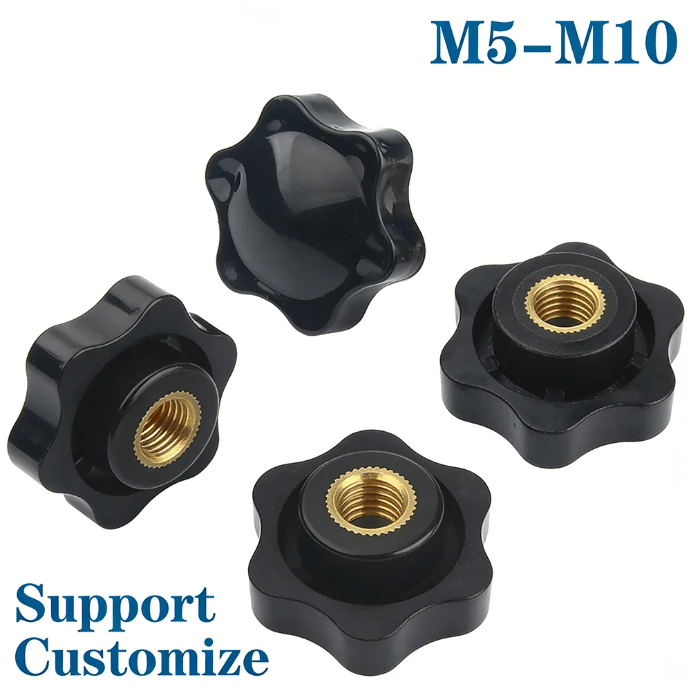 

M5-M10 Plum Hand Tighten Nuts Handle Thread Star Mechanical Black Thumb Nuts Clamping Knob Manual Nuts Support Customize