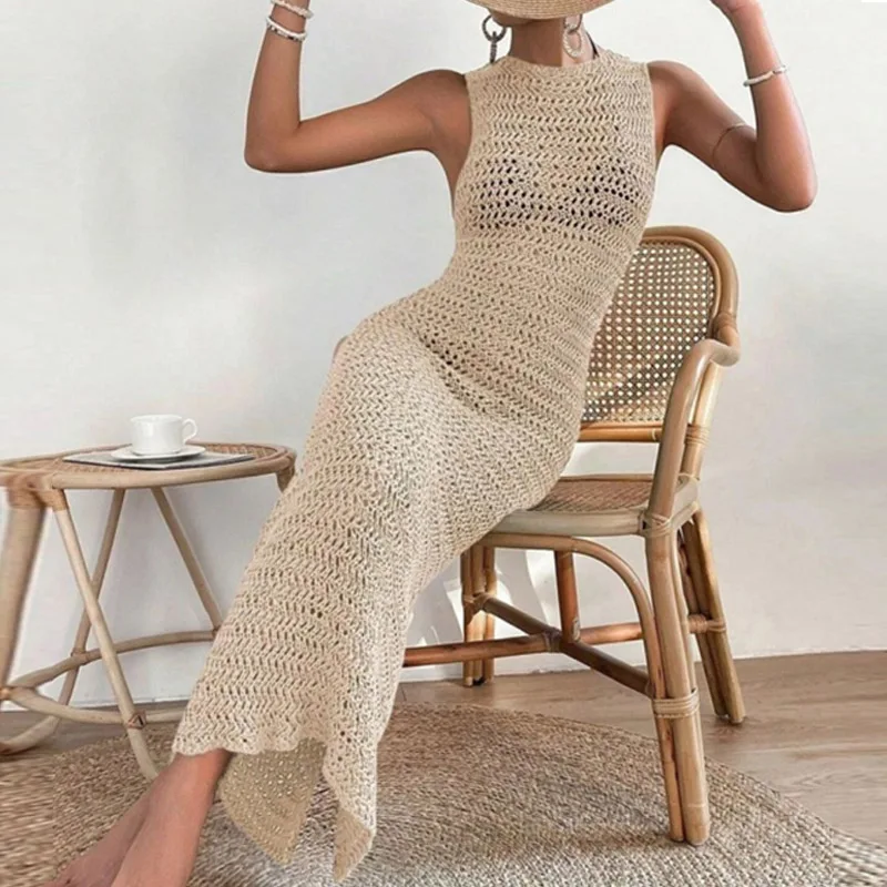 Jurken voor Vrouwen Nieuwe Zomer Zwarte Mouwloze Vrouwen Jurk Slanke Sexy O-hals Hollow Out Jurk Vrouwen Vestidos De Verano Mujer Q250