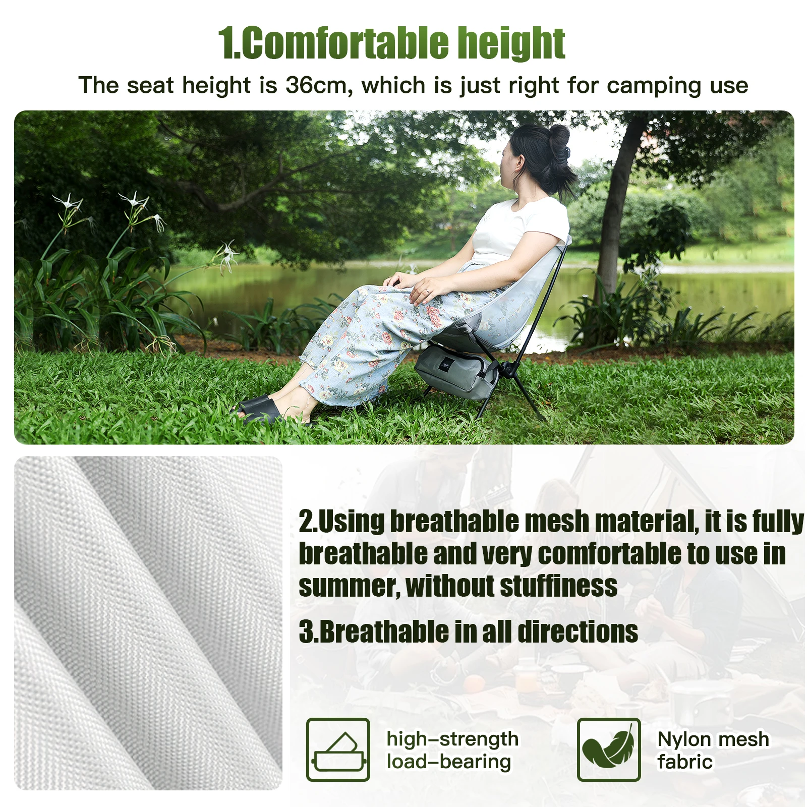 Moon Chair Outdoor Camping Chair Fishing Chair Breathable Mesh Material Aluminum Alloy Breathable Surface Strong load-bearing 썸네일 6