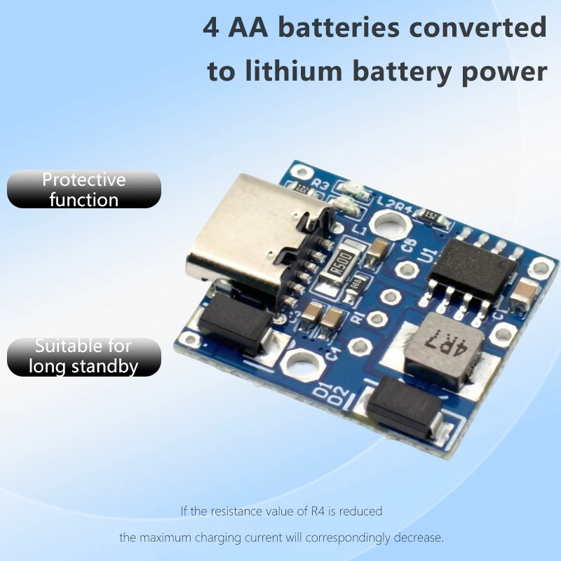 Type-C 3.7V to 6V Charge Discharge Integrated Module, 0.5A Output 10uA Low Quiescent Current Replace 4AA Dry Battery for DIY Toy