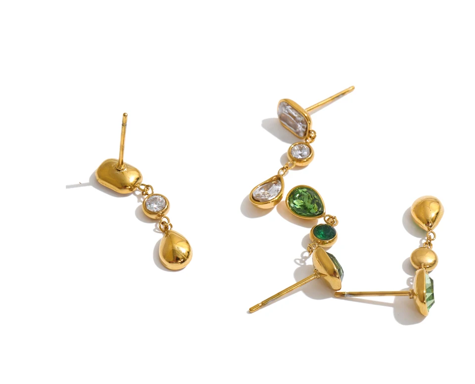 Yhpup Edelstahl Runde Tropfen-Ohrringe 18K PVD-beschichtet Zirkonia Stilvoller Zarter Moderner Schmuck Geschenk – Detail 2