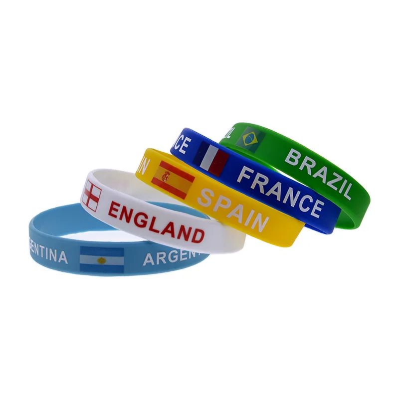 50 Stück Kombination aus Nationalflaggen verschiedener Länder, Silikonarmbänder, patriotisches Geschenk, Armband für Erwachsene. – Detail 12