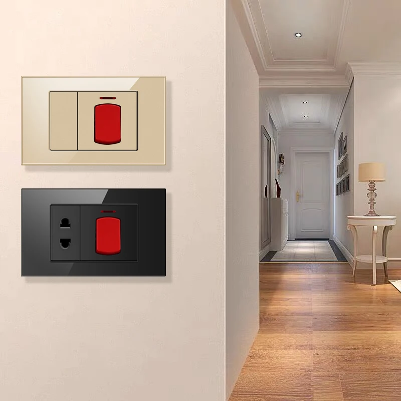 118 EU UK 20A  High Power Wall Switch Socket Tempered Glass Panel ON OFF Rocker Switch for Water Heater Light Air Conditioner