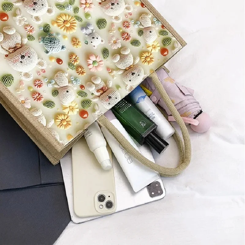 

Linen Shopping Handbag 3d Tote Fashion For Bag Bento Bag Food