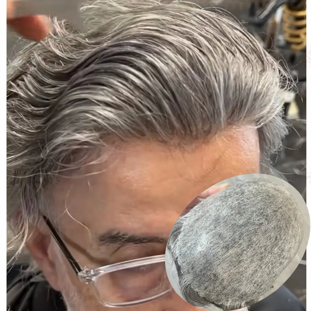 

Необнаружимый прочный полный полиуретановый базовый 1B80, серый, черный, 100% человеческие волосы, мужской парик, система капиллярных протезов, простая установка, мужской парик