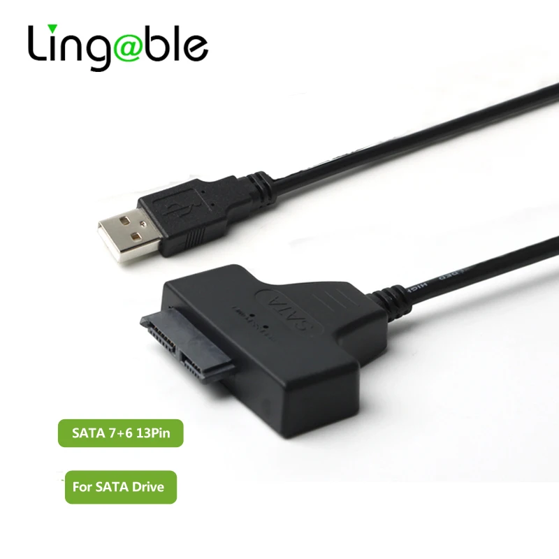 Lingable cabo usb 2,0 zu schlank sata usb slimline seriell ata 7 6 13-poliger stecker adapter kabel für cd dvd rom optisches laufwerk 48cm