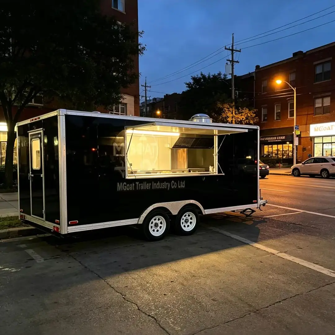 Black 2-Axle Commercial Food Truck Mobile Kitchen for Fast Food Street Vending Full Kitchen Equipment Included