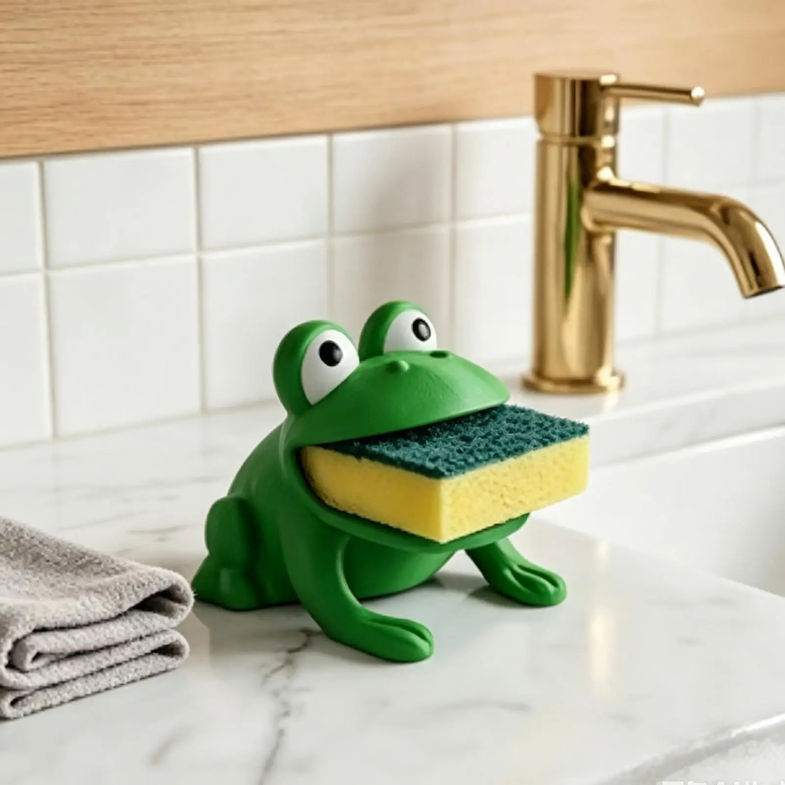 Frog-Shaped Sponge Dishwashing Brush Holder With Drainage Holes Decorative Sponge Storage For Dishcloths Bath Wipes Scouring Pad