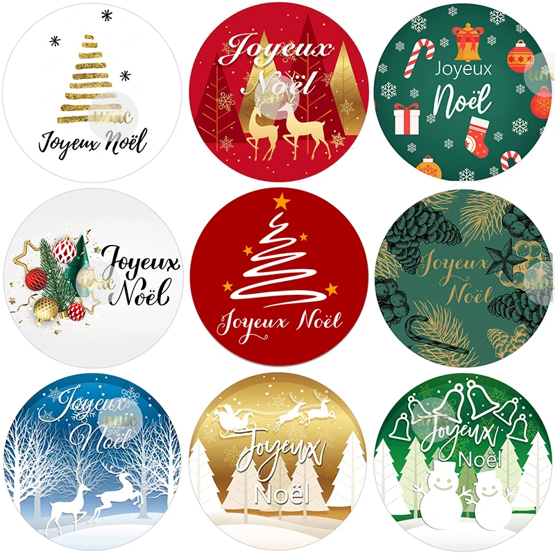 Joyeux Noël French Merry Christmas Stickers Labels Decorative Stickers Wrapping Gift Box Label Xmas Deer New Year Labels