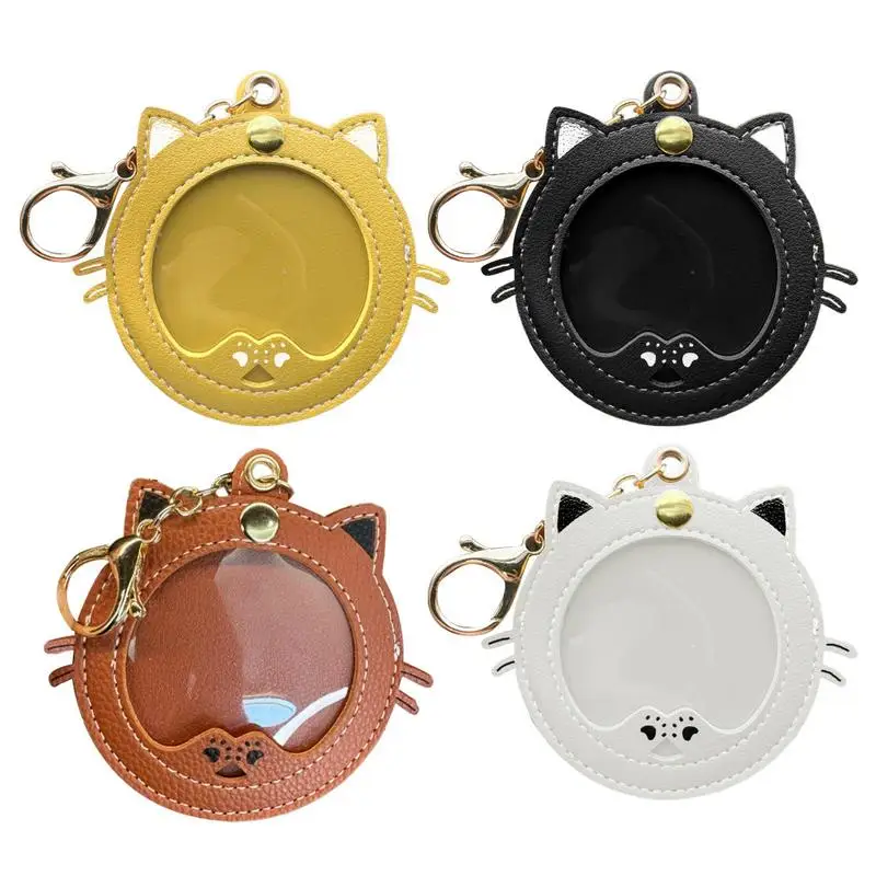 

Cat Shape Anime Badge Storage Bag Pendant Keychain Transparent Window Round Badge Protector Waterproof Badge Display Bags