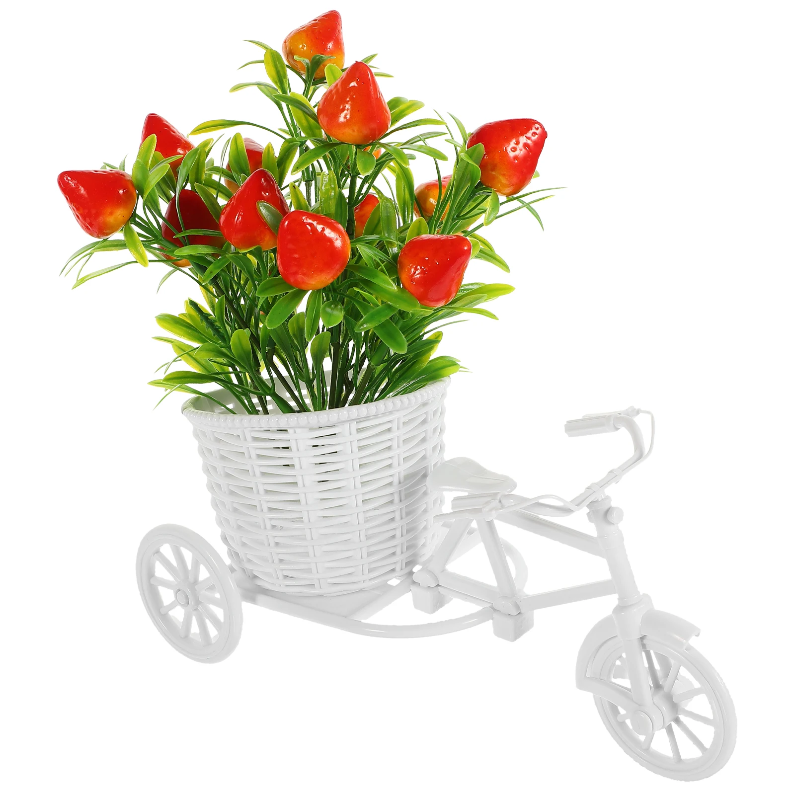 

1 Set Simulated Flower Arrangement Elegant Plastic Silk Strawberry Bike Basket Decor Artificial Flowers Floral Wedding Party