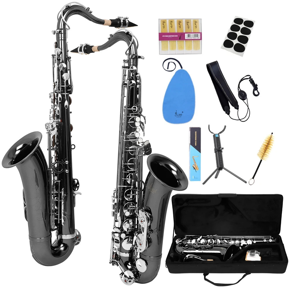 

SLADE Black Nickel Plated Bb Tenor Saxophone Brass High Quality Saxophone Music Instrument Tenor Sax with Case Reeds Bracket