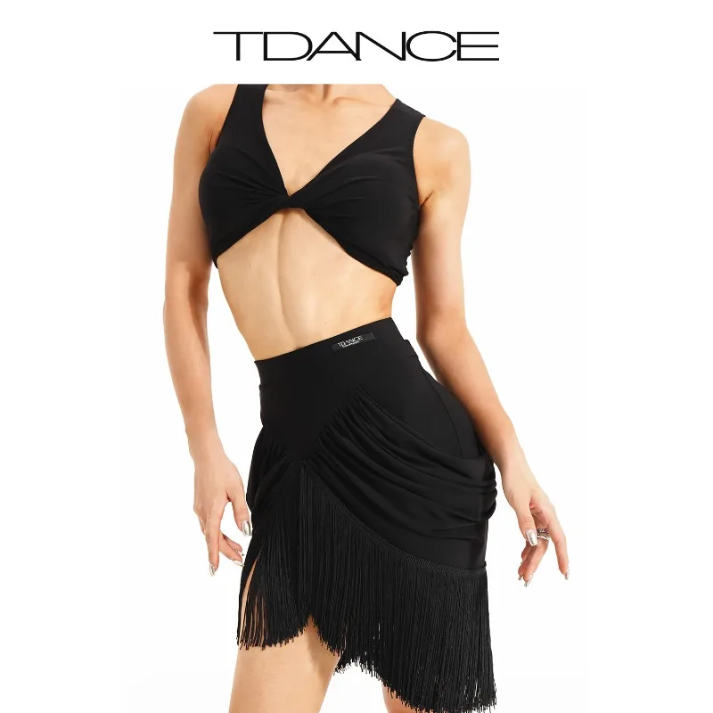 

Customized TDANCE Latin Practice Dress [Stacked Soda Bottom Pants Half Skirt At Waist] Training Class Dress GL-12