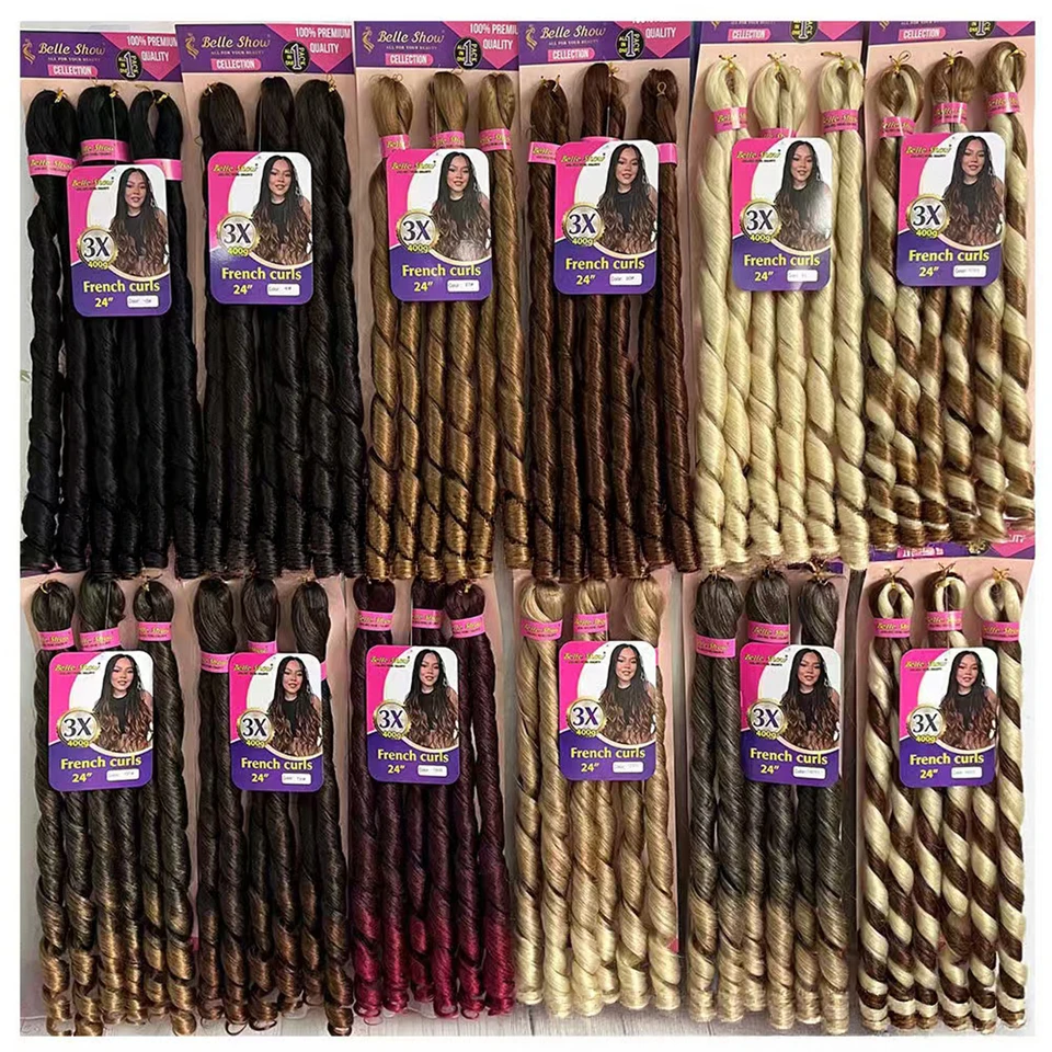 Paquetes de cabello para trenzas French Curly, sintético, ondulado, 24 pulgadas, 3 piezas por paquete 5