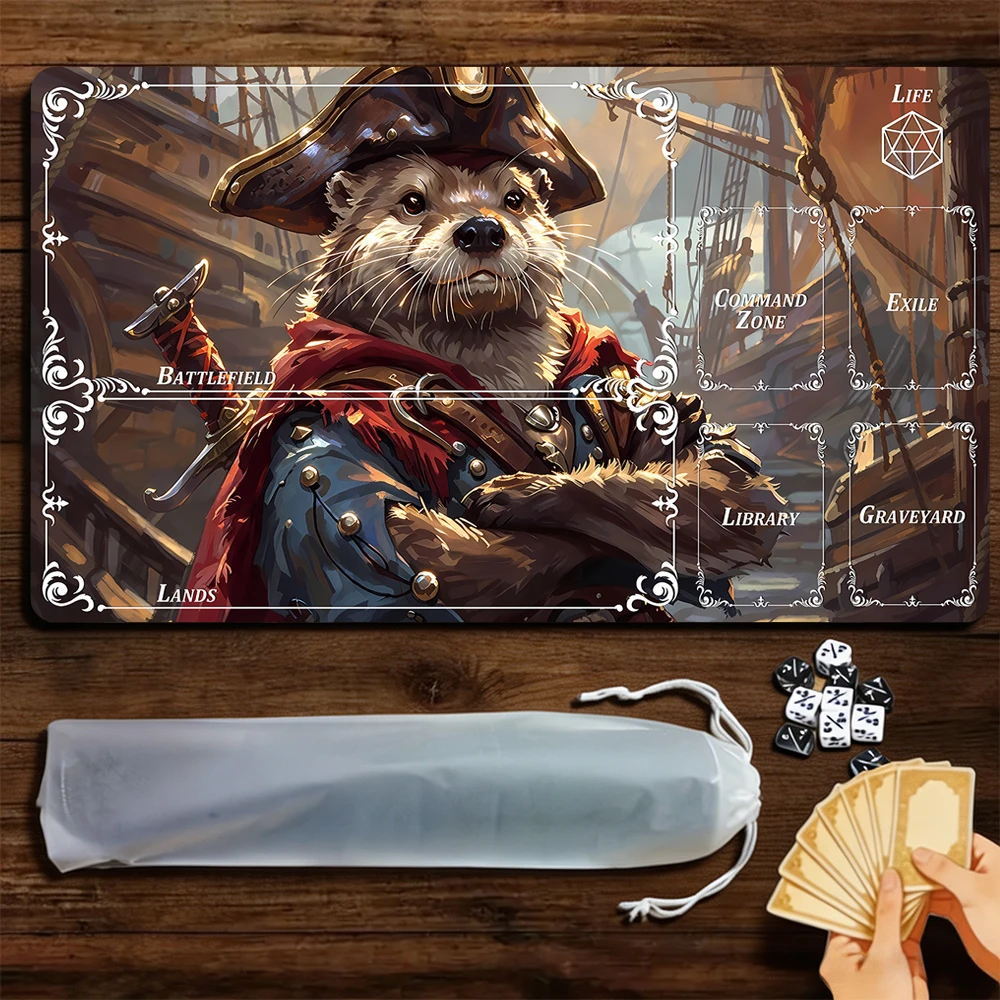 Kawaii Captain Otter TCG Playmat Magic Playmat with Stitched Edge Anti-slip base 60X35cm Gathering Gaming Mat Trading Card Game