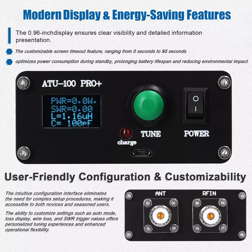 For Battery Operation Wideband Tuner ATU-100 Pro Radio Tracking Portable Antenna Tuner With Battery Energy Saving