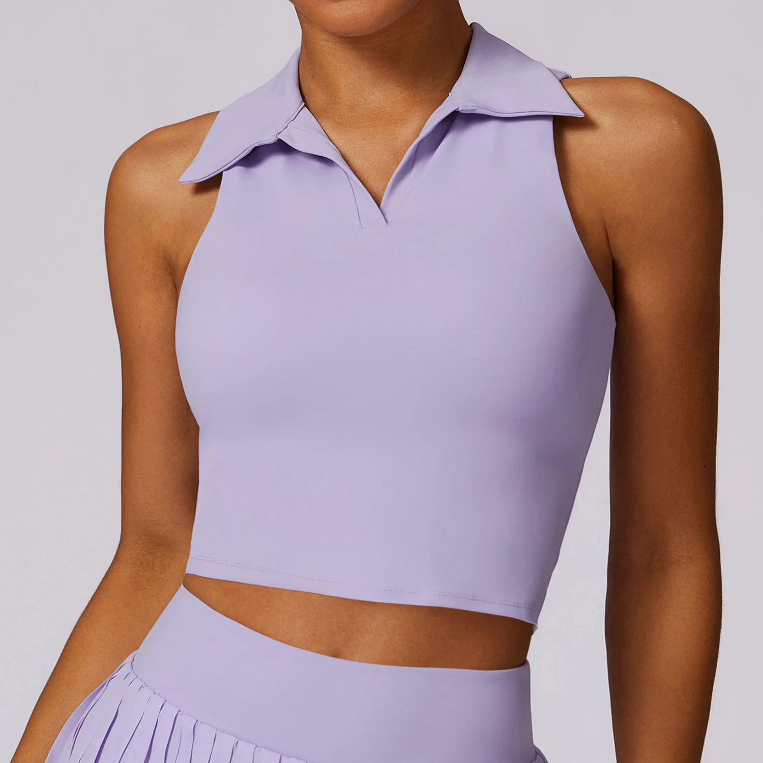 Spring and Autumn Simple Leisure Pure Color Tight Sports Running Tennis Fitness Tops Collar Vest for Women