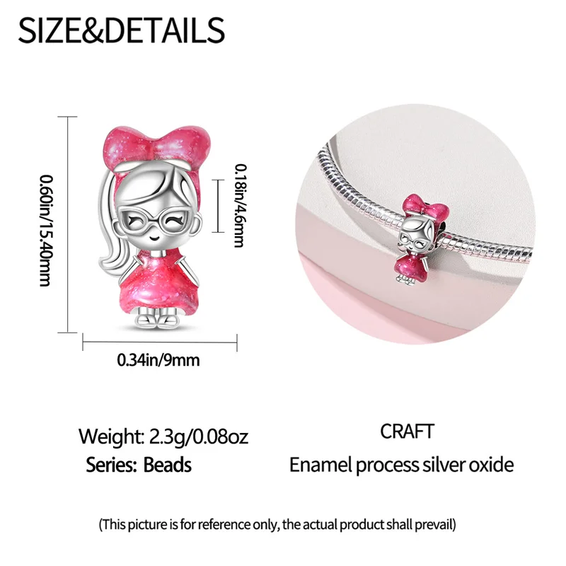 New product Silver Color Pink Princess-Ponytail Girl Pendant Fit Pan Bracelet DIY Charm For Women Jewelry Fashion Gift Hot