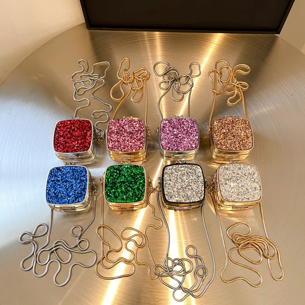 

Versatile Luxury Metal Chain Lipstick Wallet Elegant Mirror Mini Clutch Bag Glitter Sequin Small Chain Crossbody Bag Woman