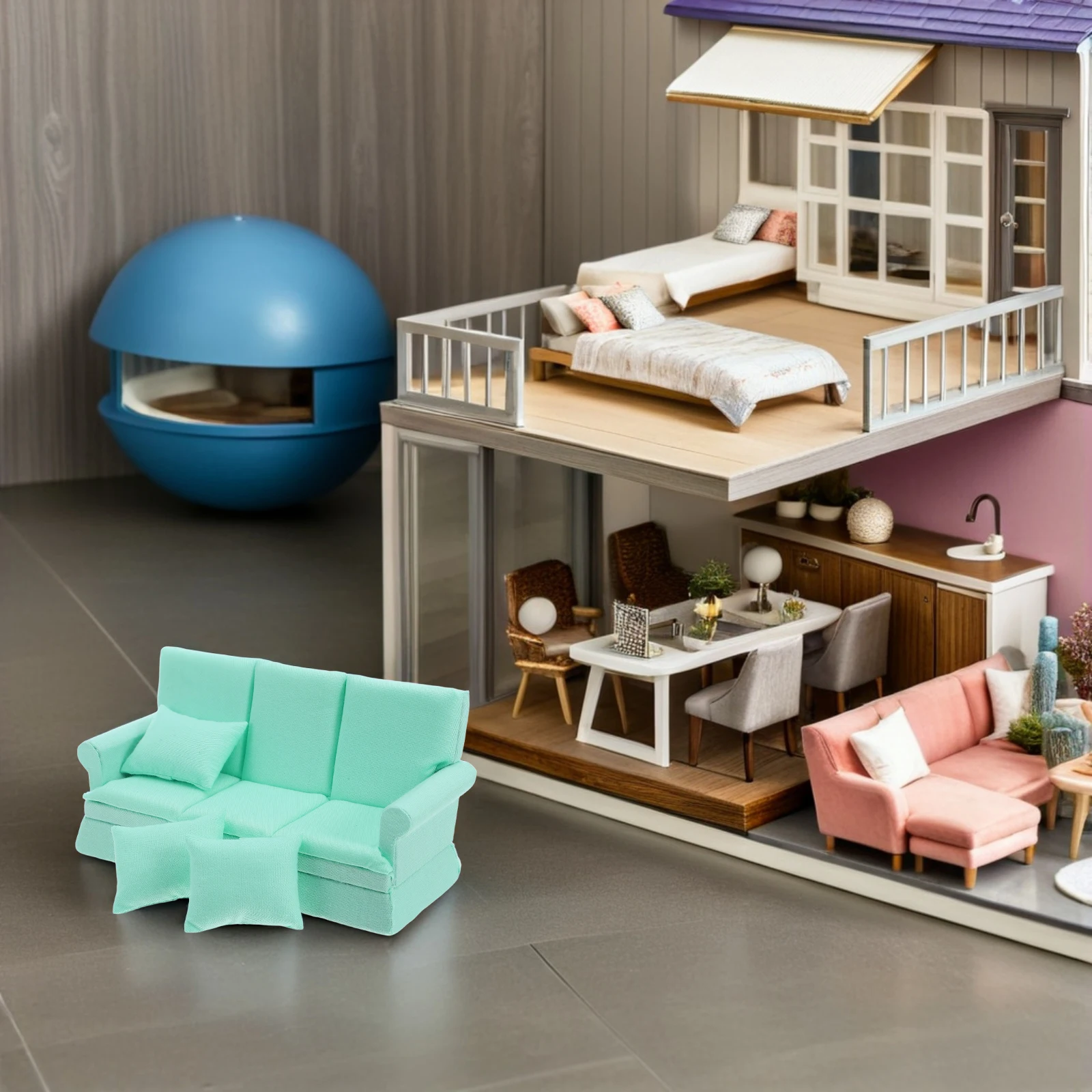 1 zestaw Miniaturowa Sofa do Domku dla Lalek 3 Poduszki Realistyczna Mała Kanapa do Dekoracji Salonu Meble Zestaw do Zabawy dla Dzieci Symulacja Domu