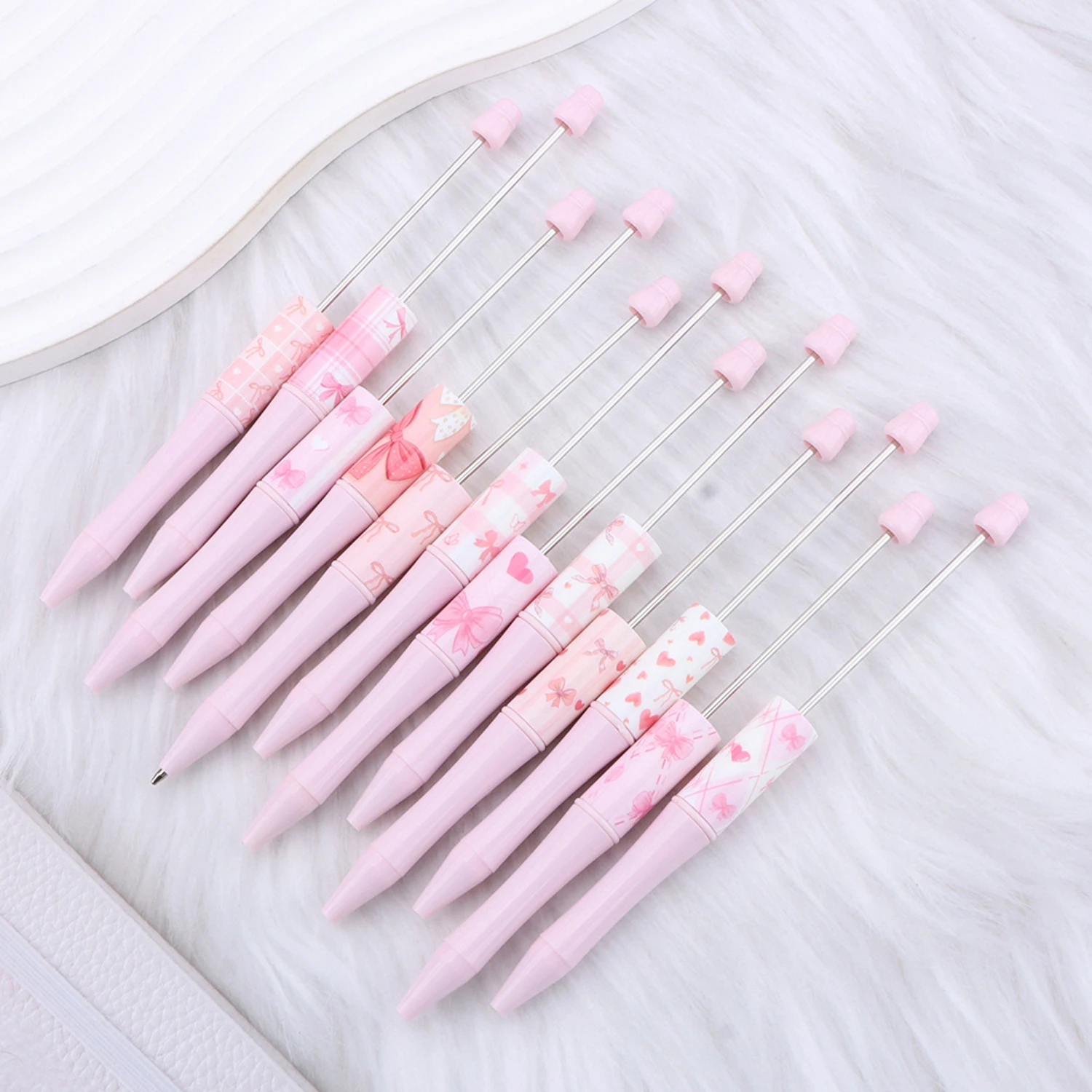 12-60Pcs DIY Writing Tool with Bowknot Pink Design | Bead Embellished Ballpoint Pen for Kids & Crafters