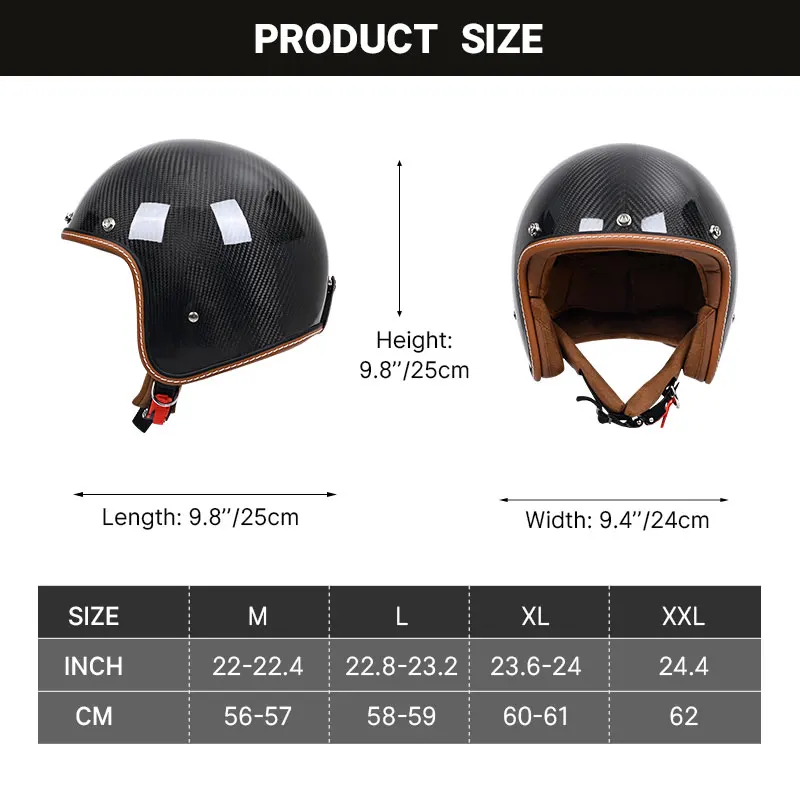 Retro Carbon Fiber Helmet Motorcycle 3/4 Open Face Helmet Motocross Racing Casco Motorbike Helmets casco de moto DOT Approved