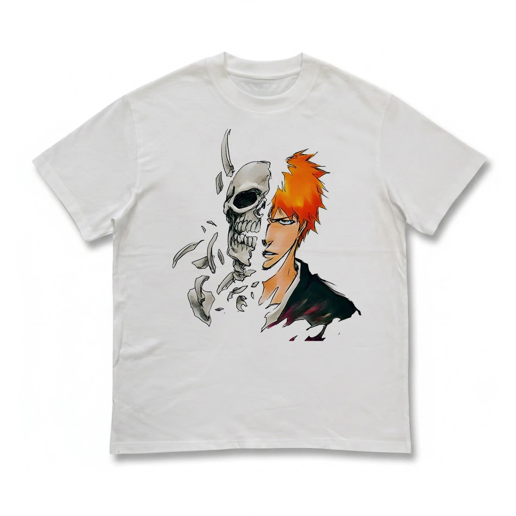 2026    Men Women Retro Japanese Swordman Graphic T-shirt Orange Hair Warrior Art Print Crew Neck Casual Tee
