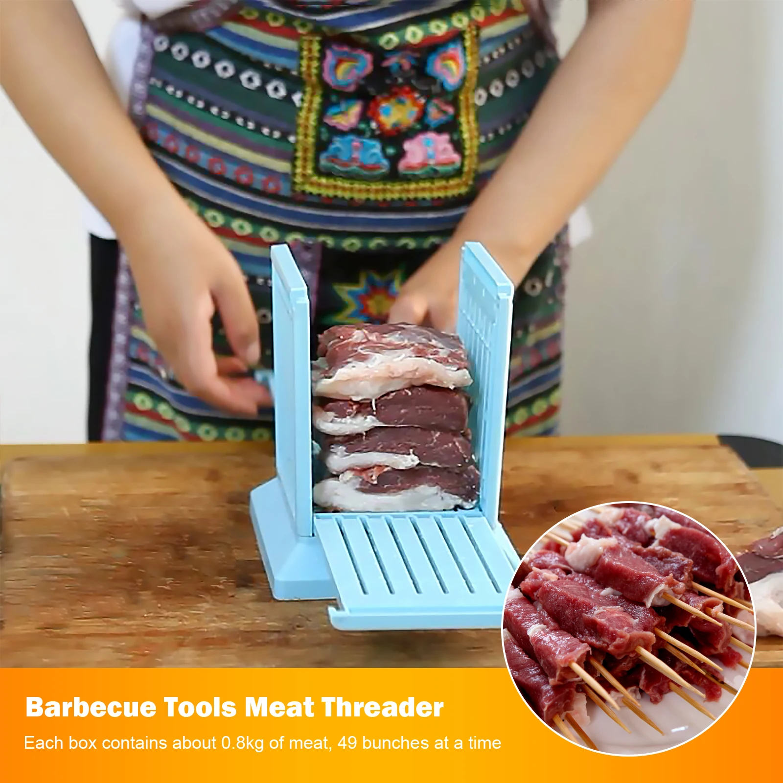 49 Holes Barbecue Stringer Box Portable BBQ Skewer Maker Tool Multifunction Meat Skewer Maker Box for Camping Barbecue