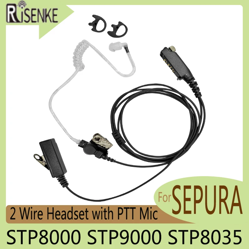 STP8000 STP9000 STP8035 Earphone 2 Wire Walkie Talkie Accessories Earpiece Headset with PTT Mic Compatible for SEPURA Radio