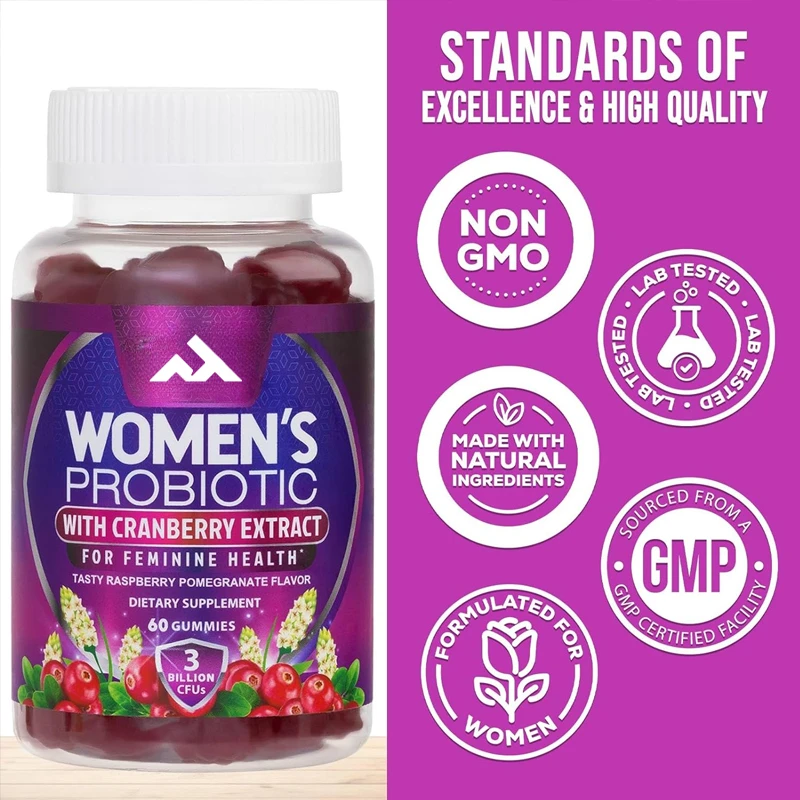 

Female Probiotic Gummies - Digestive Health Support for PH, Urinary and Immune Support, 6 Strains, Non GMO-60 Gummies