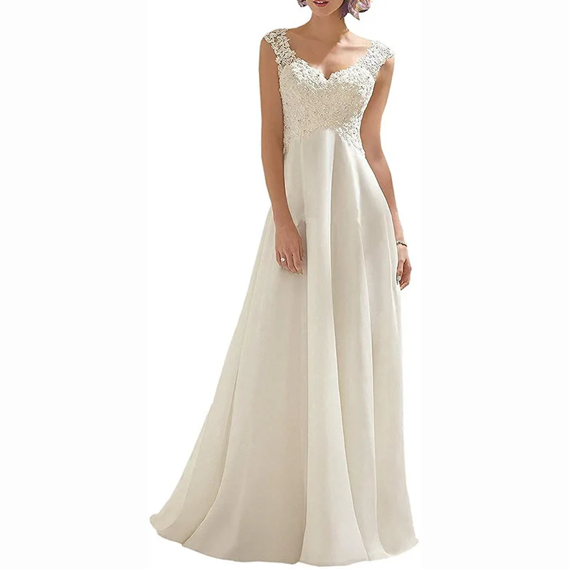 Beach Wedding Dress Plus Size White/Lvory Chiffon Lace Appliques Elegant Dresses for Bridal Gown Backless Vestido De Noiva