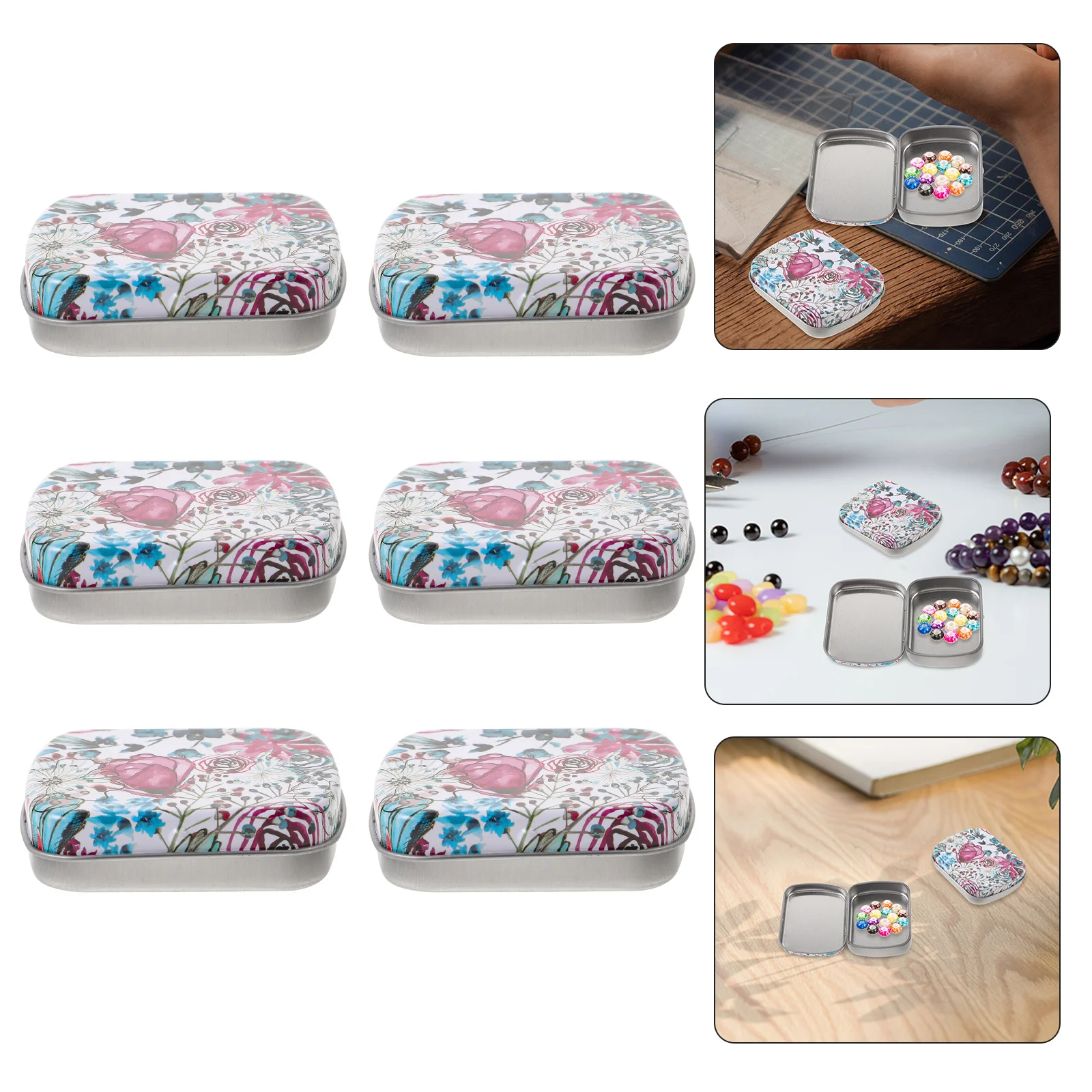 

6pcs Iron Candy Storage Box Small Metal Tin Container For Usb Keys Jewelry Organizing Portable Rectangular Case With Lid
