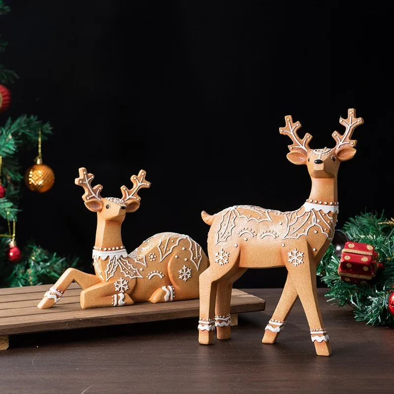 Christmas Reindeer Resin Ornament Home Holiday Decoration Handcrafted Festive Display Piece Lovely Gingerbread Deer Figurines
