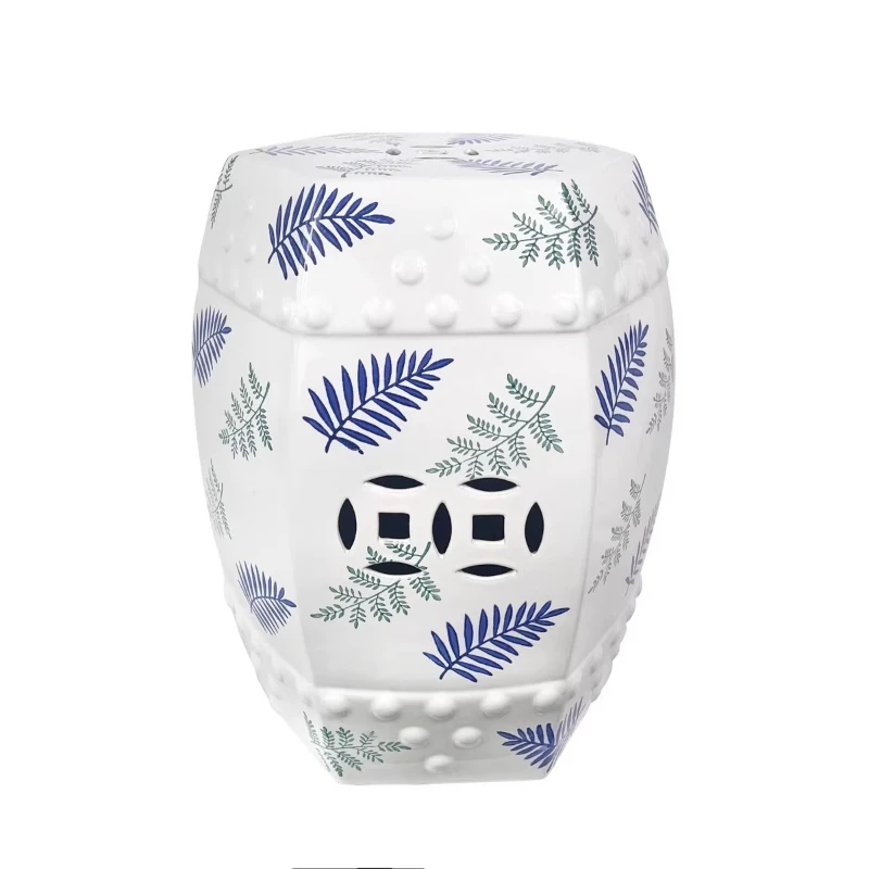 

Handmade Painting Green Plant Pottery Bead Point Hexagonal Drum Edge Shelf